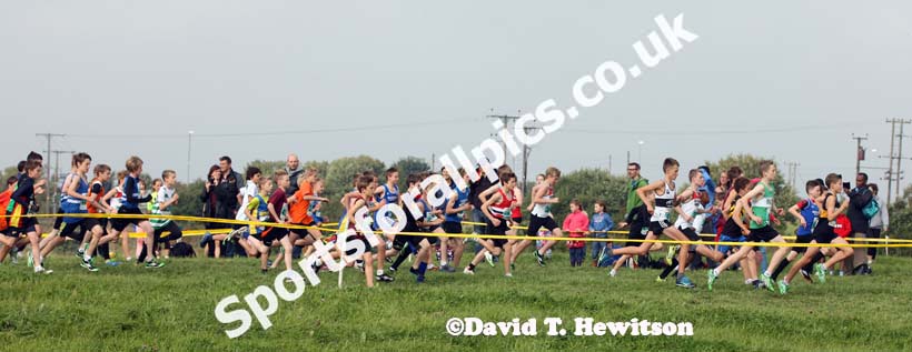 Start of the under-13 boys at the Sherman Cup, Hedley Farm, Tanfield,  County Durham.